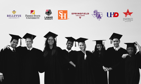 university center partner logos with photo of graduates