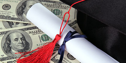 Photo of diploma with money