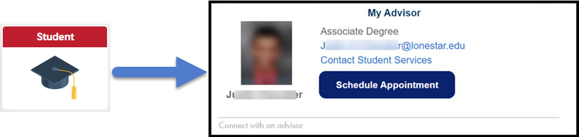 From the Student homepage in myLoneStar, select Schedule Appointment in My Advisor tile.