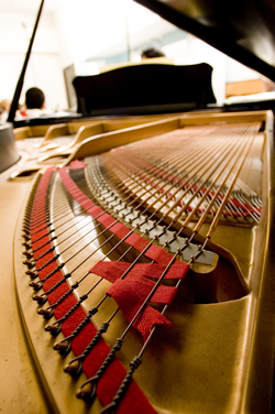 view of the inside of a piano