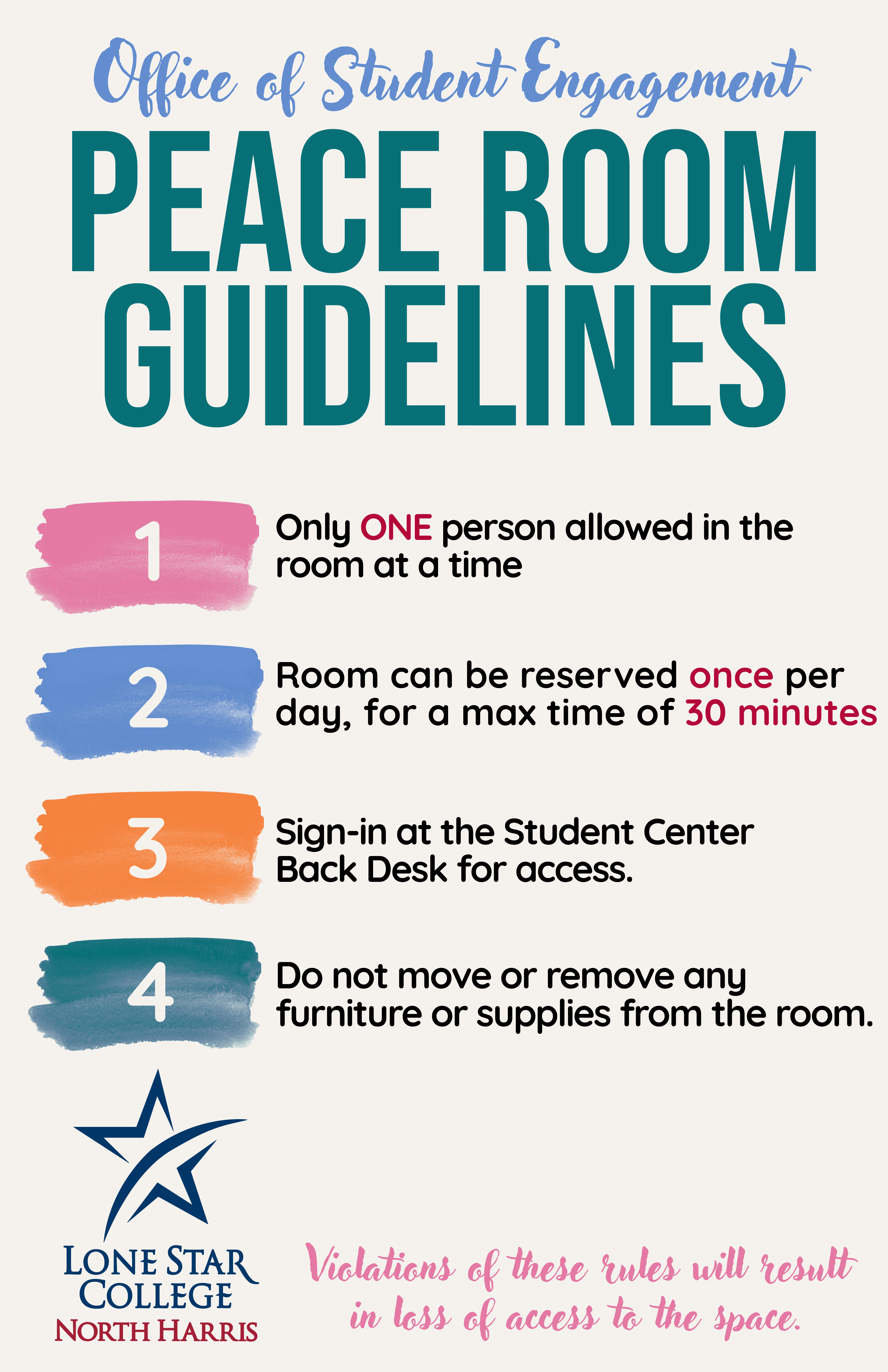 A graphic displaying the Peace Room Guidelines. A downloadable PDF is linked under the graphic