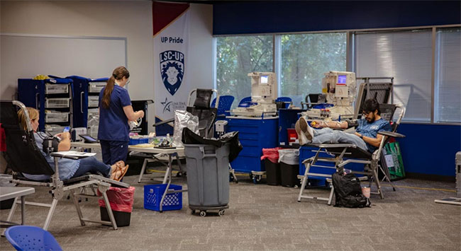 Students and staff donate blood at LSC-University Park. The blood drive was a joint initiative between LSC-University Park, UHD-Northwest and the Gulf Coast Regional Blood Center to Sock it to Cancer during Childhood Cancer Awareness Month.