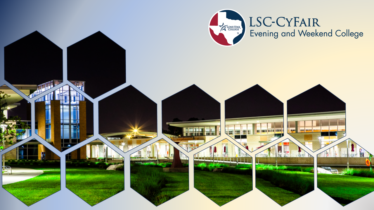 Image of Library and CENT building with Evening and Weekend College logo