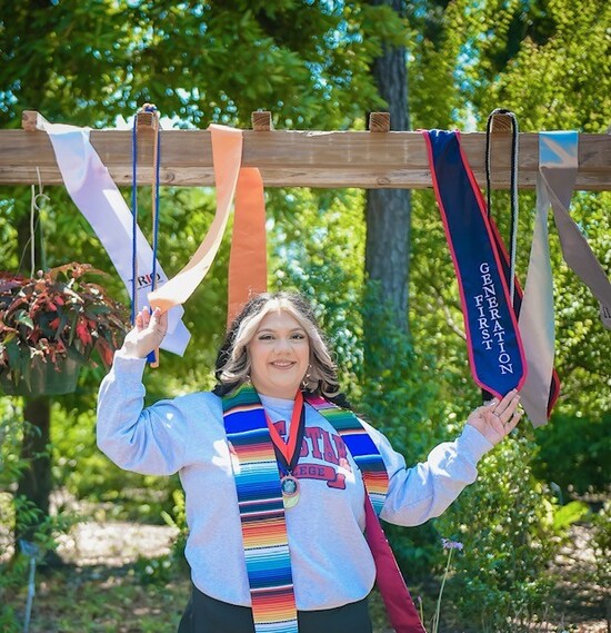 First-generation student, Gloria Villa, celebrates her recent graduate from LSC-North Harris.