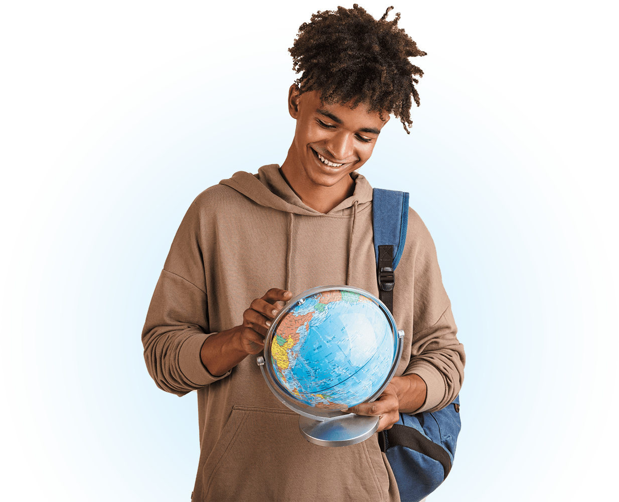 Student with a globe in his hand