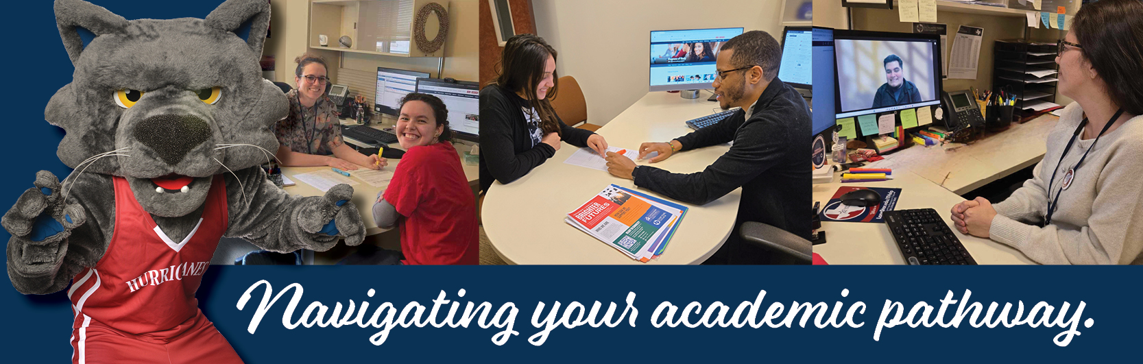 students being advised with a tagline that states navigating your academic pathway