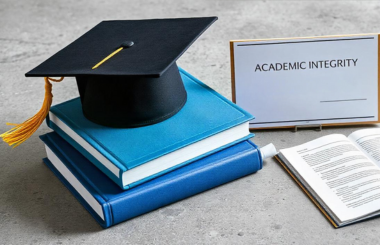 book with a graduation cap sitting on top