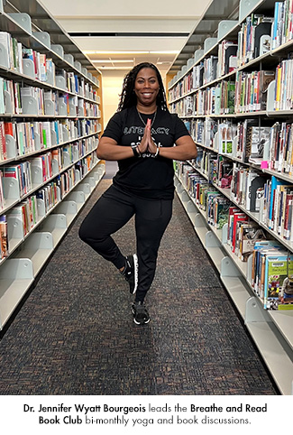 Dr. Jennifer Wyatt Bourgeois teaches yoga at the Breathe and Read Book Club