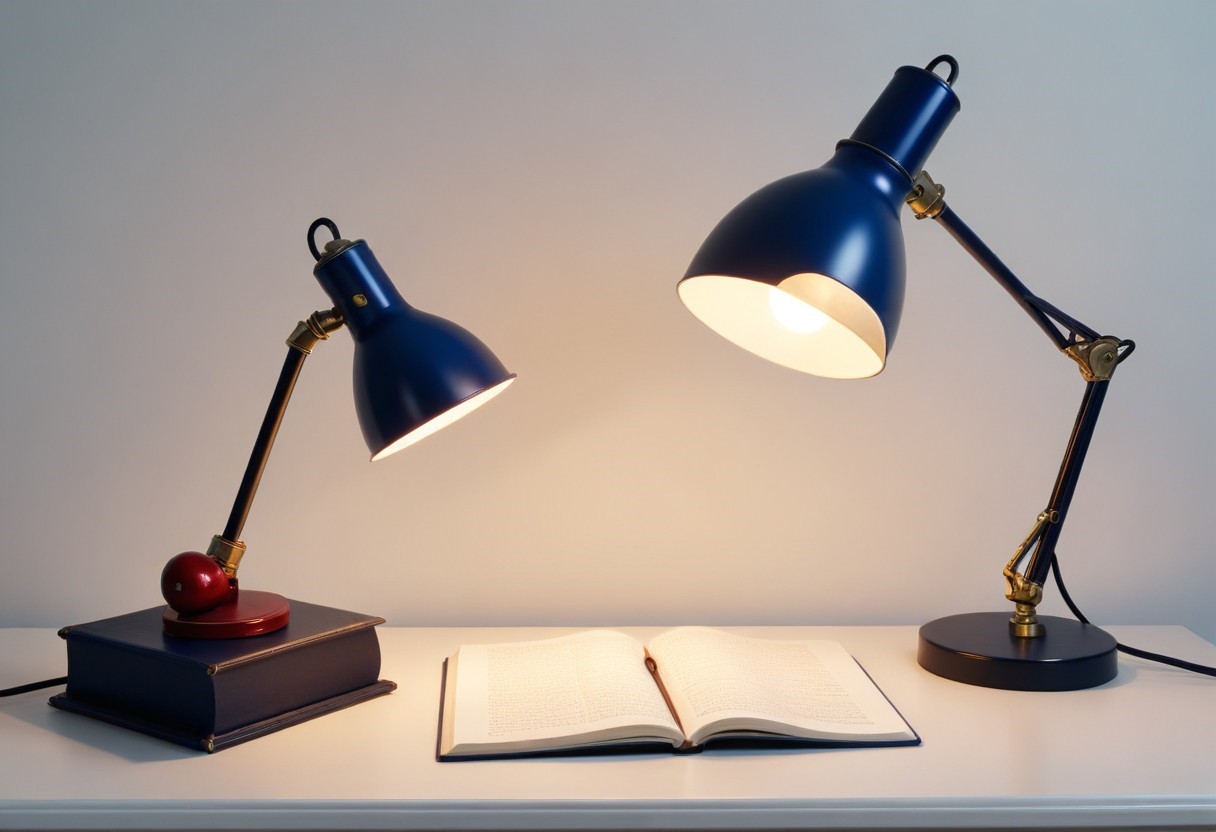 lamps on a desk lighting a notebook