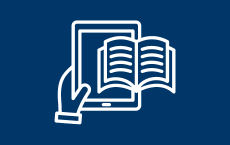 icon of hand holding a mobile tablet device with book