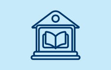 icon of library building with open book