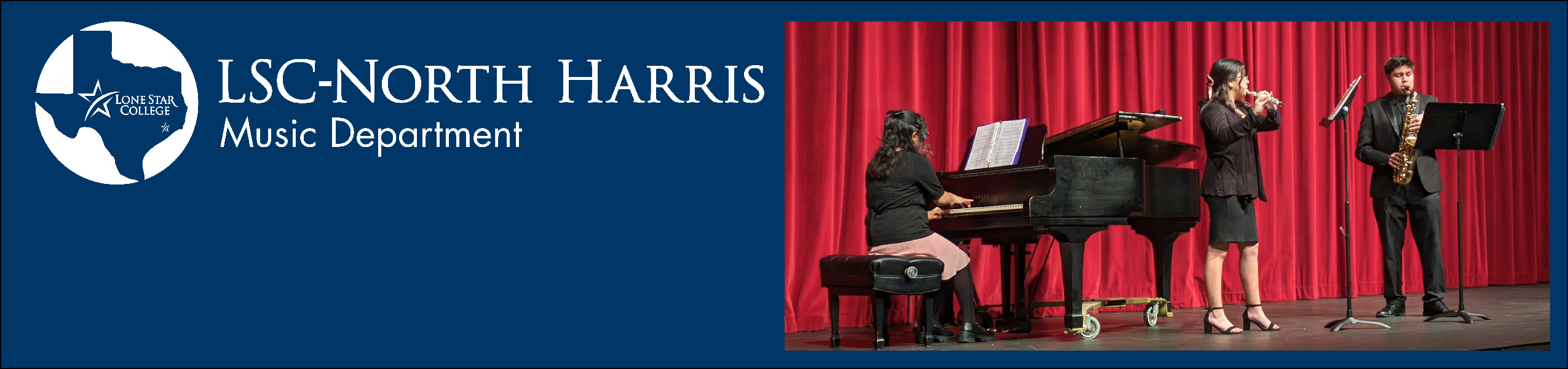 Music Department with  3 insrumental students playing for a  student recital