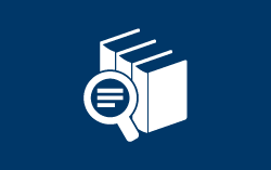 icon of magnifying glass over textbooks for FQE content expert