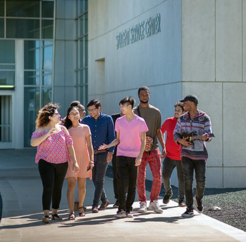 Photo of students outside the CASA building, taking a group tour of LSC-CyFair