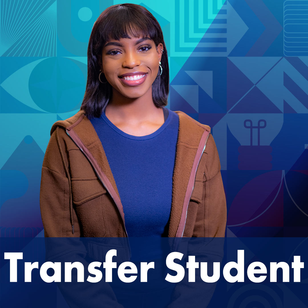 Words Transfer Student with a woman transferring to the college