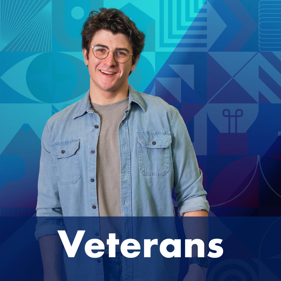 The word veterans is over an image of a veteran student.