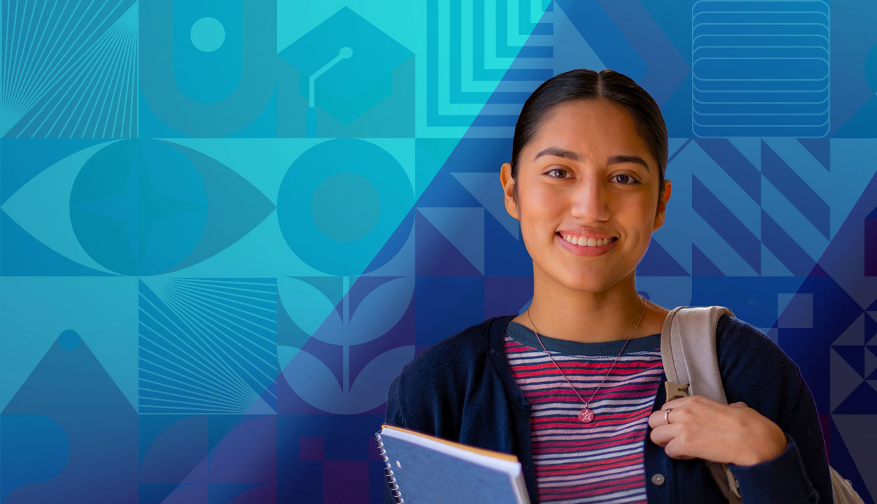 Young woman with notebook visiting student