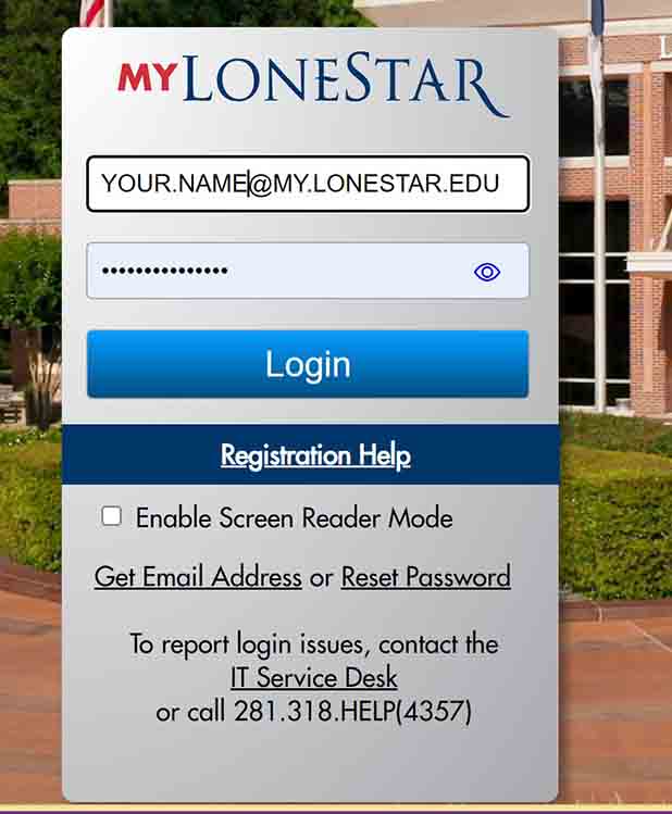 screenshot of login screen to my.lonestar