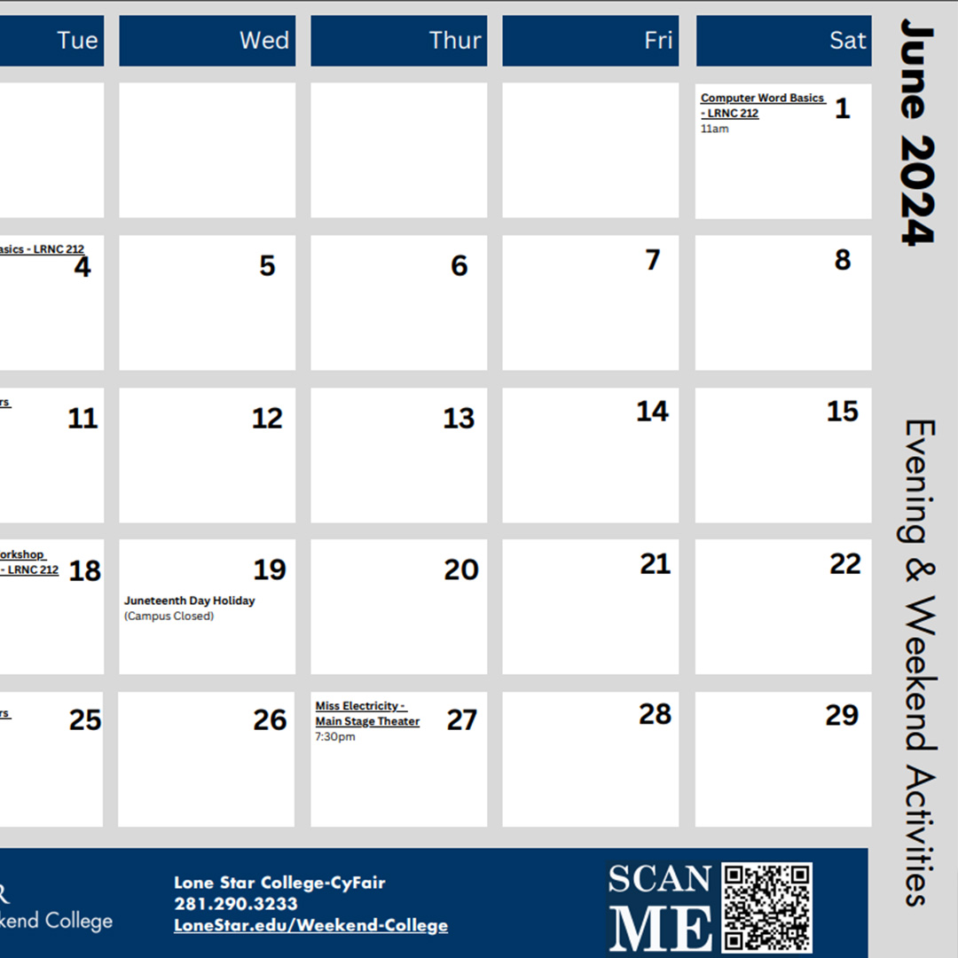 Image of downloadable evening and weekend events calendar.