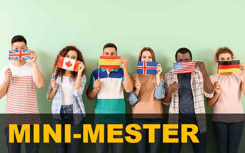 Several students holding various country flags