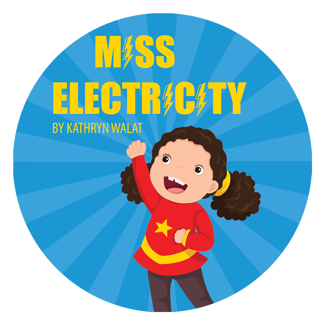 Miss Electricity logo, girl wearing a cape