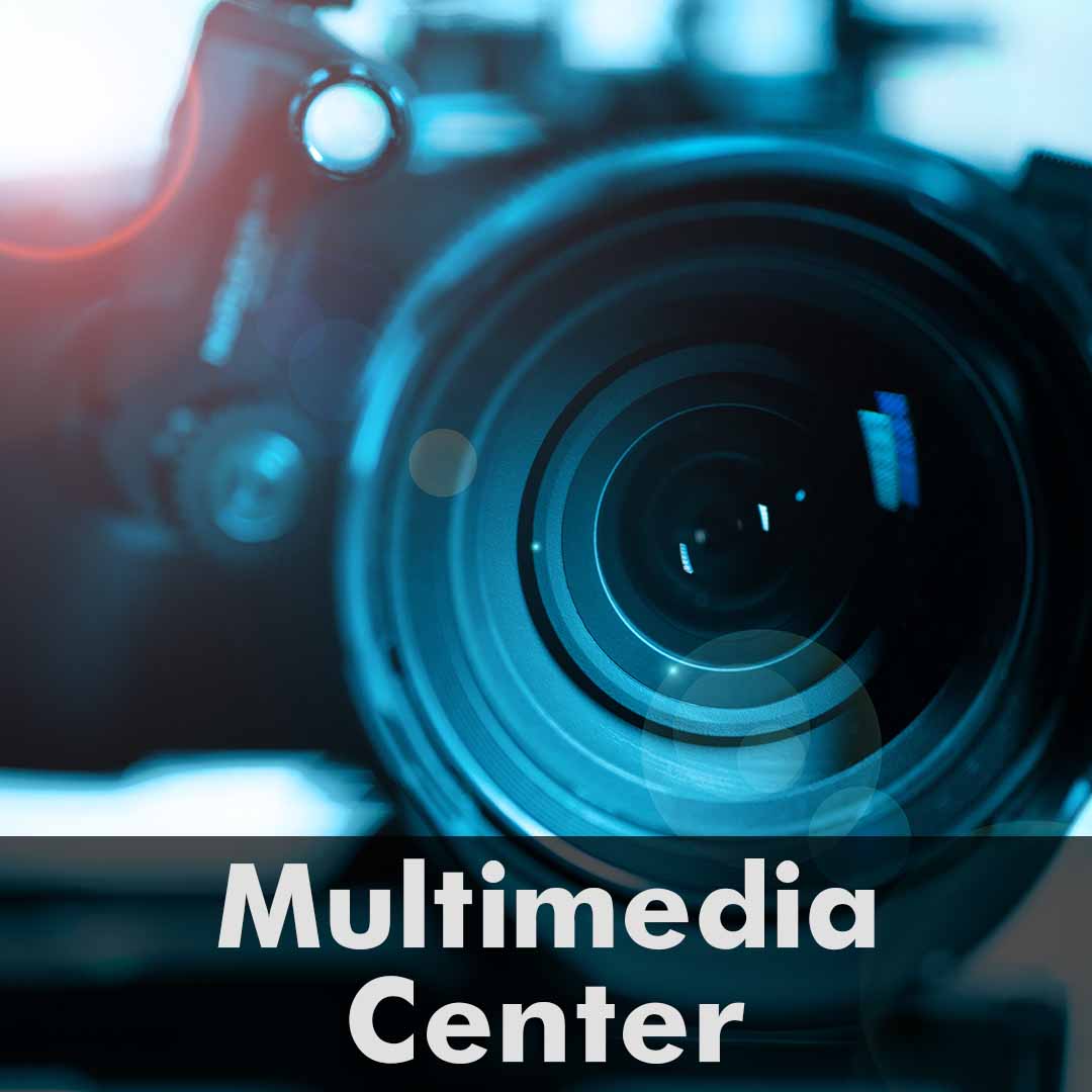 The words Multimedia Center are written across the bottom of the image as a header. Image of a camera lens.