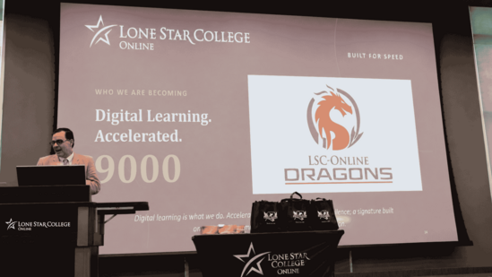Dr. Carlos Morales presents LSC-Online’s “Digital Learning. Accelerated.” vision during Fall 2026 Convocation.