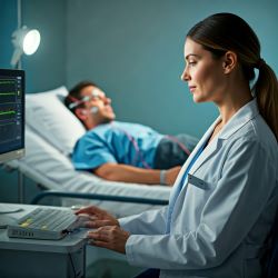 Photo of Polysomnography technician and patient